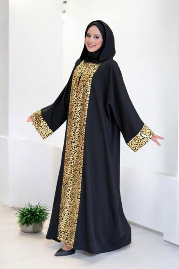 Arapça Harf Baskılı Abaya 70014 Siyah - 3