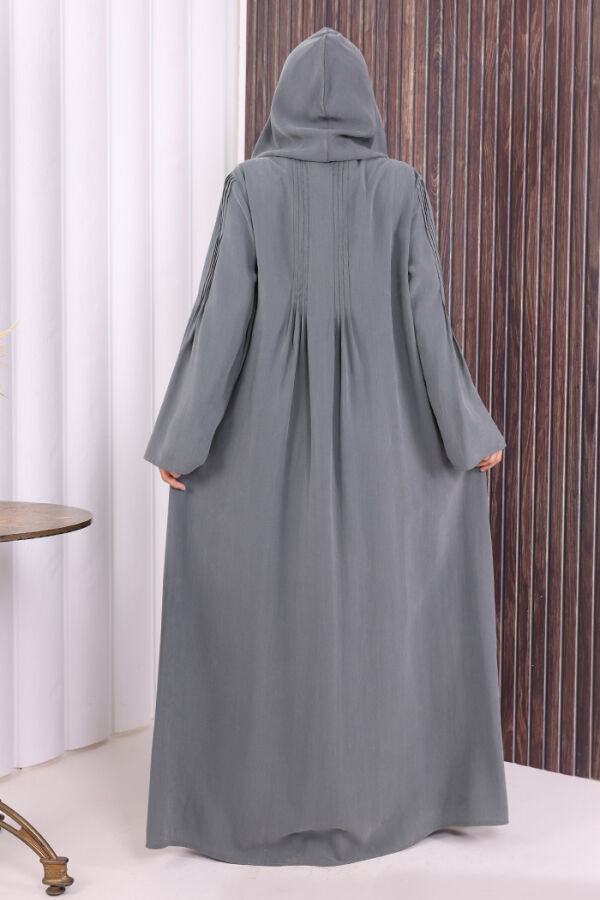 Fermuarlı Kapüşonlu Ferace 70016 Füme - 4