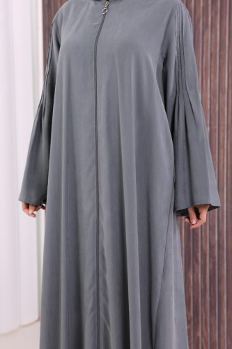 Fermuarlı Kapüşonlu Ferace 70016 Füme - 6