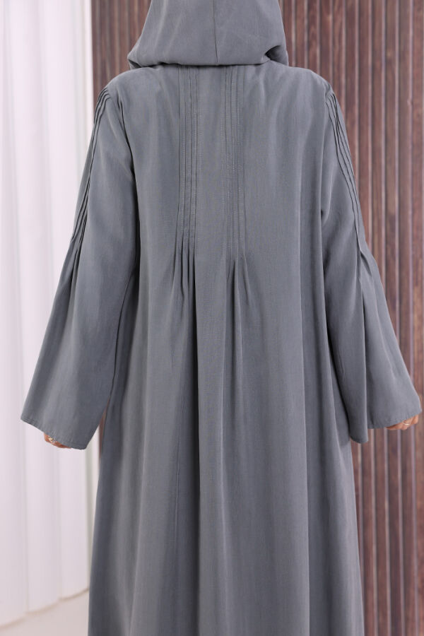 Fermuarlı Kapüşonlu Ferace 70016 Füme - 7