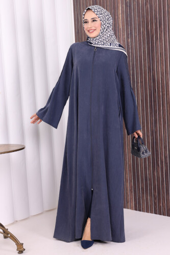 Fermuarlı Kapüşonlu Ferace 70016 Lacivert - Bym Fashion