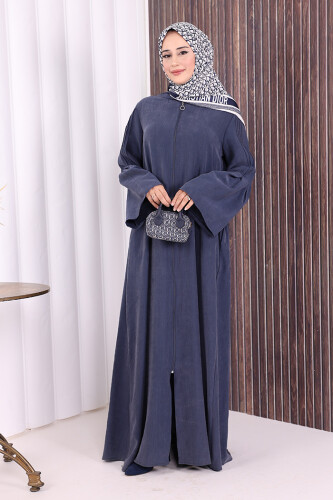 Fermuarlı Kapüşonlu Ferace 70016 Lacivert - 2