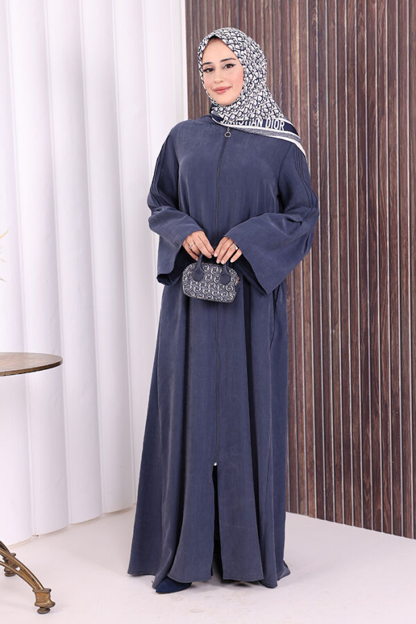 Fermuarlı Kapüşonlu Ferace 70016 Lacivert - 2