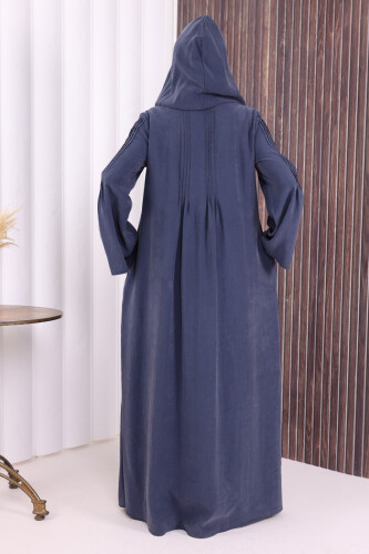 Fermuarlı Kapüşonlu Ferace 70016 Lacivert - 5