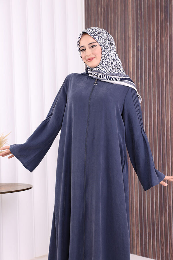 Fermuarlı Kapüşonlu Ferace 70016 Lacivert - 8