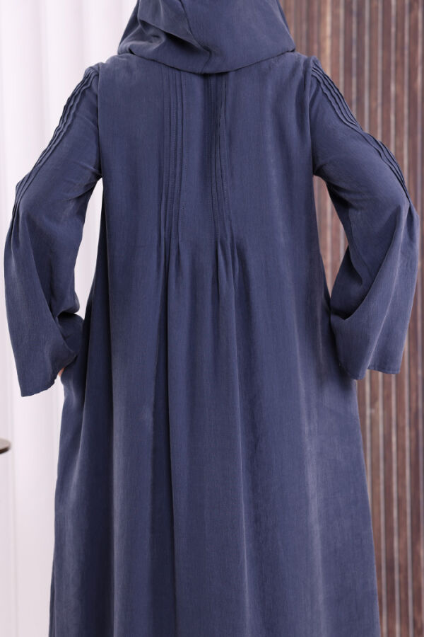 Fermuarlı Kapüşonlu Ferace 70016 Lacivert - 9