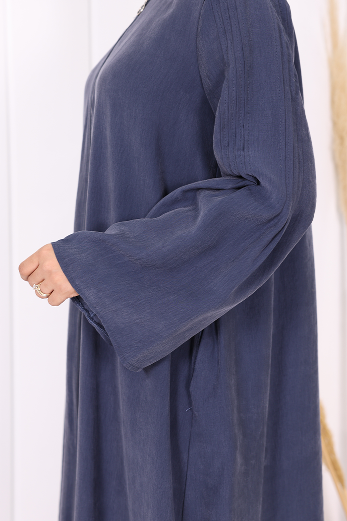 Fermuarlı Kapüşonlu Ferace 70016 Lacivert - 10