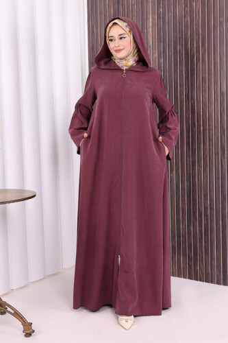 Fermuarlı Kapüşonlu Ferace 70016 Mürdüm - 2