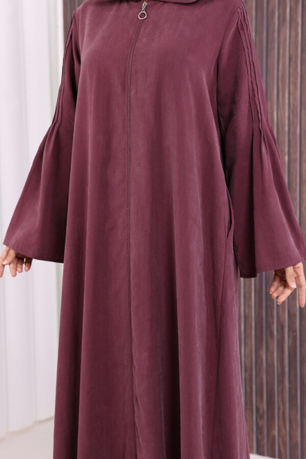 Fermuarlı Kapüşonlu Ferace 70016 Mürdüm - 7