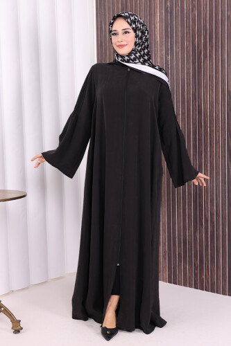 Fermuarlı Kapüşonlu Ferace 70016 Siyah - Bym Fashion