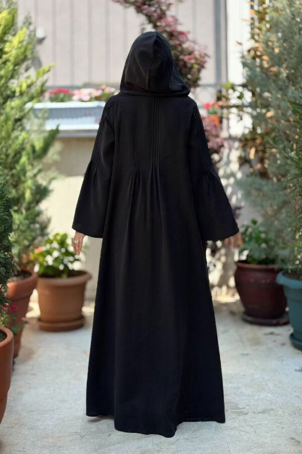 Fermuarlı Kapüşonlu Ferace 70016 Siyah - 2