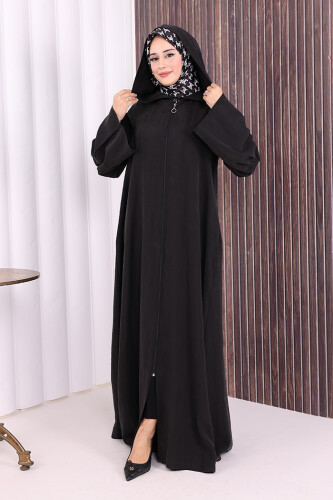 Fermuarlı Kapüşonlu Ferace 70016 Siyah - 2