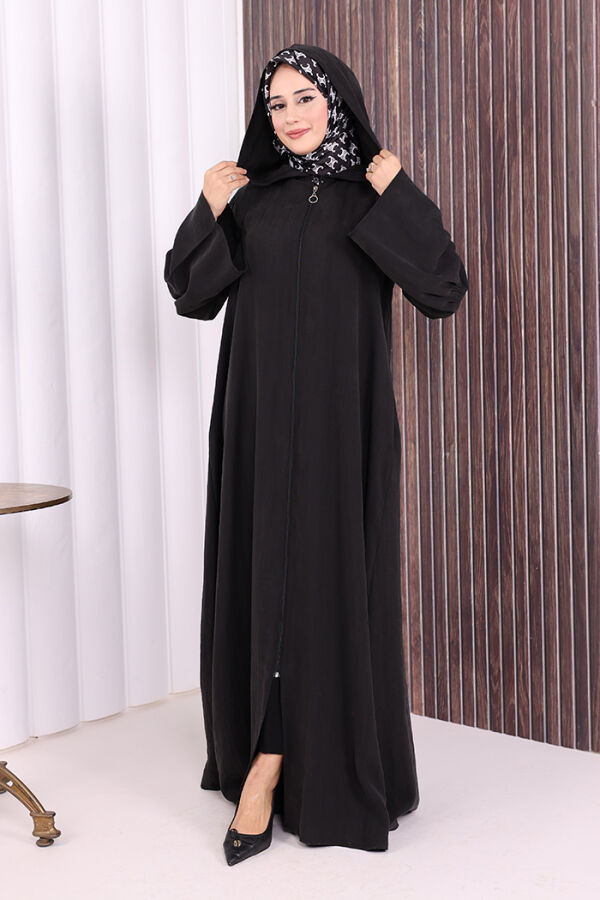 Fermuarlı Kapüşonlu Ferace 70016 Siyah - 2