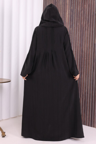 Fermuarlı Kapüşonlu Ferace 70016 Siyah - 4
