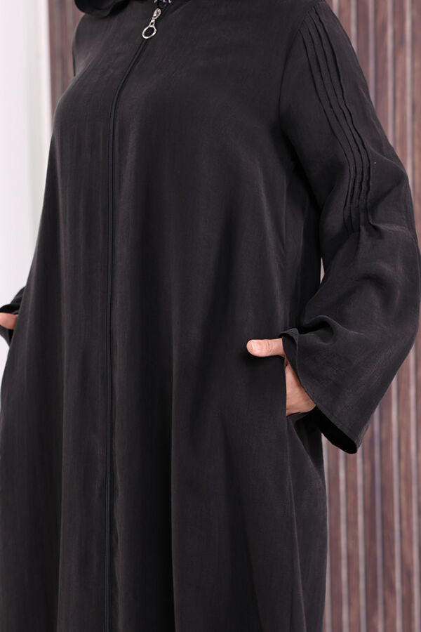 Fermuarlı Kapüşonlu Ferace 70016 Siyah - 6