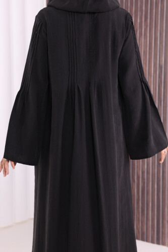 Fermuarlı Kapüşonlu Ferace 70016 Siyah - 7