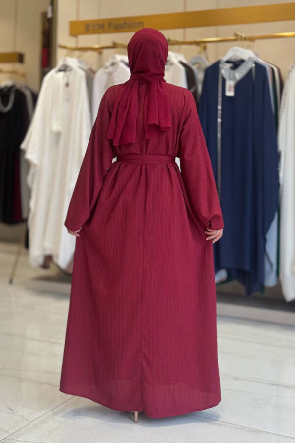 Çıt Çıt Düğmeli Bel Kuşaklı Abaya 70017 Bordo - 2