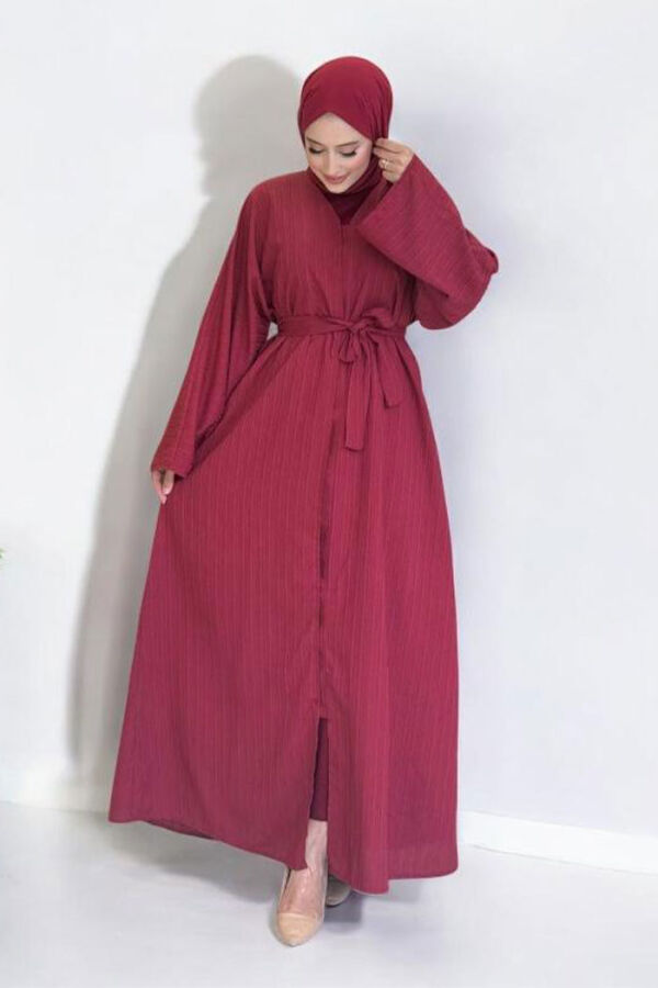 Çıt Çıt Düğmeli Bel Kuşaklı Abaya 70017 Bordo - 1