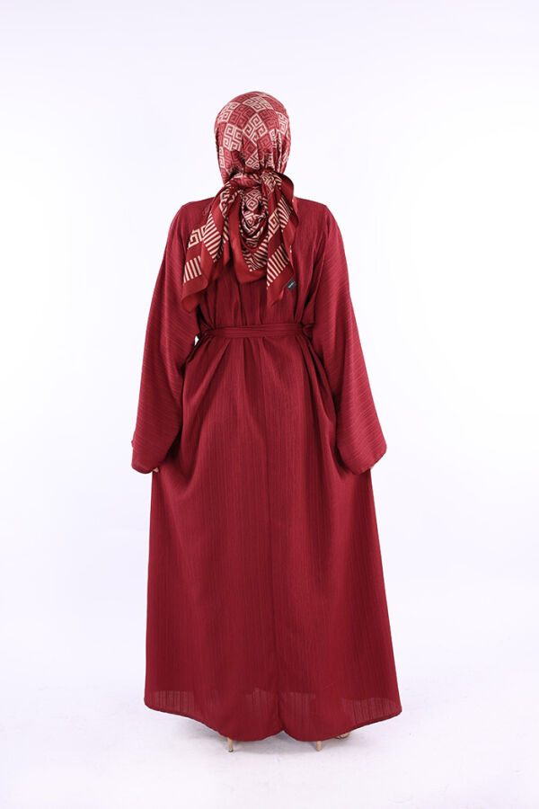 Çıt Çıt Düğmeli Bel Kuşaklı Abaya 70017 Bordo - 2