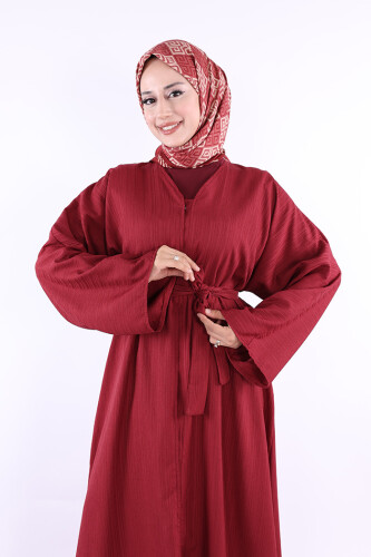 Çıt Çıt Düğmeli Bel Kuşaklı Abaya 70017 Bordo - 4