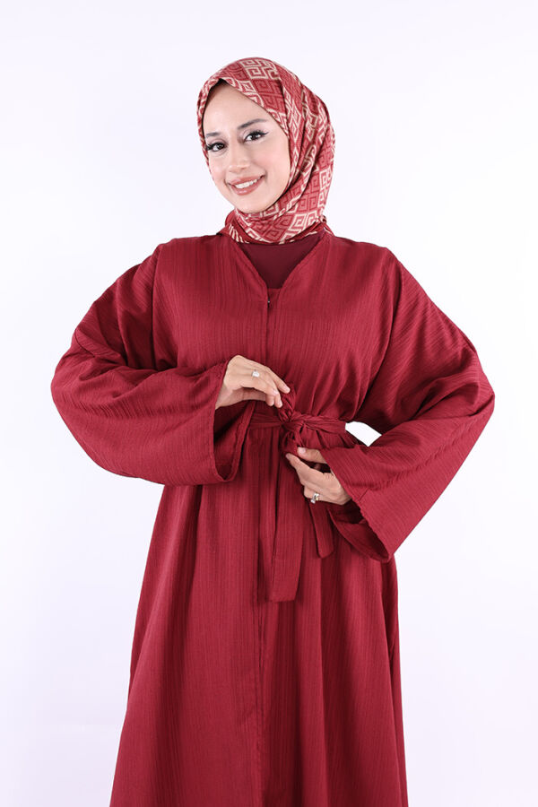 Çıt Çıt Düğmeli Bel Kuşaklı Abaya 70017 Bordo - 4