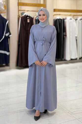 Çıt Çıt Düğmeli Bel Kuşaklı Abaya 70017 Gri 