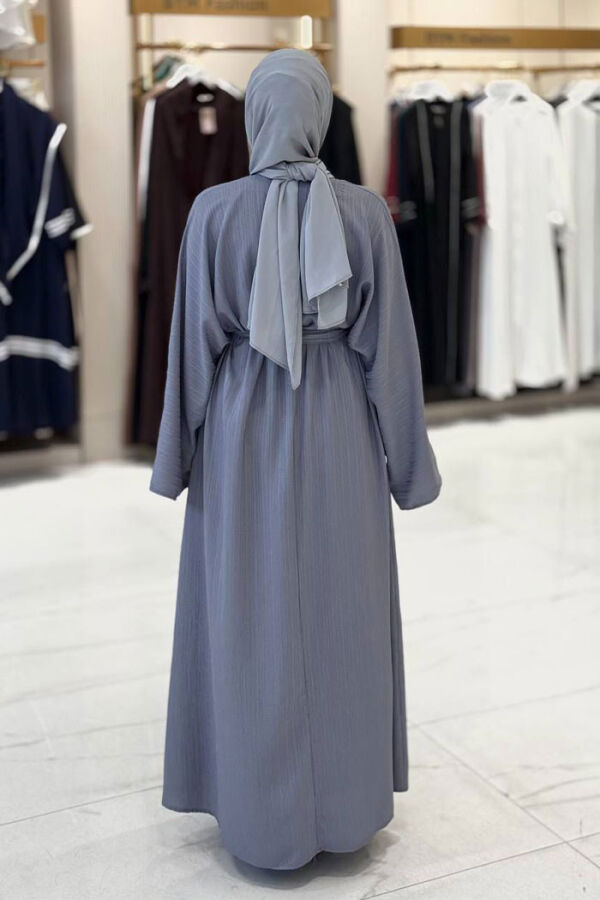 Çıt Çıt Düğmeli Bel Kuşaklı Abaya 70017 Gri - 2