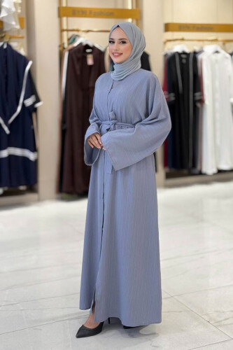 Çıt Çıt Düğmeli Bel Kuşaklı Abaya 70017 Gri - 3