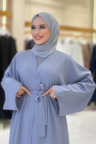 Çıt Çıt Düğmeli Bel Kuşaklı Abaya 70017 Gri - 4
