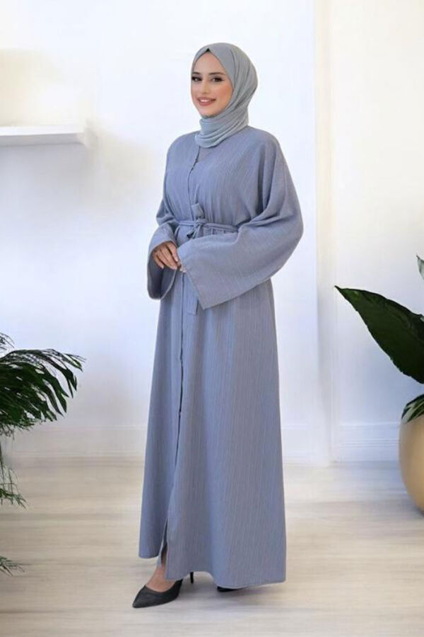 Çıt Çıt Düğmeli Bel Kuşaklı Abaya 70017 Gri - 3