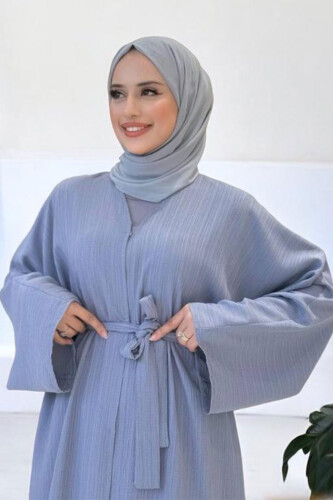 Çıt Çıt Düğmeli Bel Kuşaklı Abaya 70017 Gri - 4
