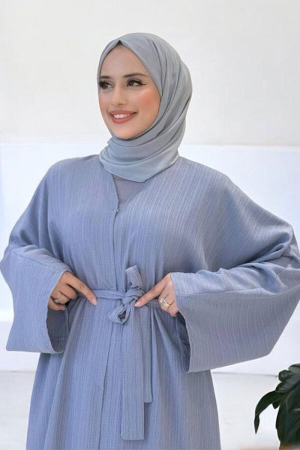 Çıt Çıt Düğmeli Bel Kuşaklı Abaya 70017 Gri - 4
