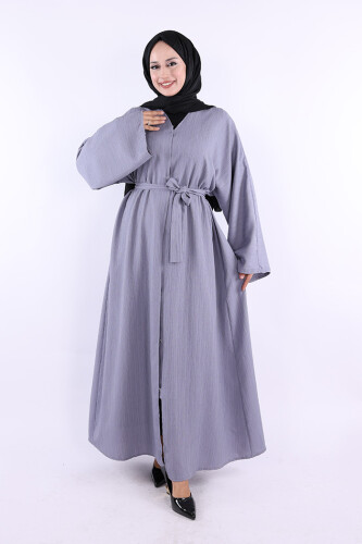 Çıt Çıt Düğmeli Bel Kuşaklı Abaya 70017 Gri 
