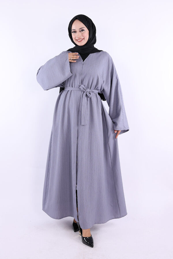 Çıt Çıt Düğmeli Bel Kuşaklı Abaya 70017 Gri - 1