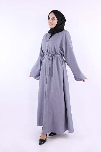 Çıt Çıt Düğmeli Bel Kuşaklı Abaya 70017 Gri - 2