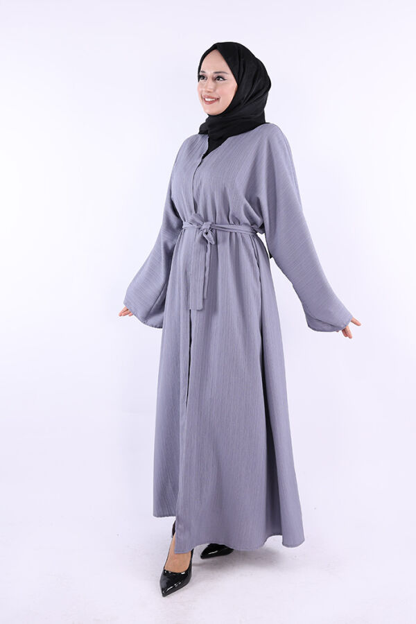 Çıt Çıt Düğmeli Bel Kuşaklı Abaya 70017 Gri - 2