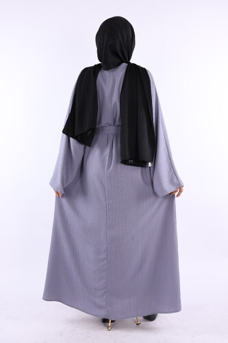 Çıt Çıt Düğmeli Bel Kuşaklı Abaya 70017 Gri - 3