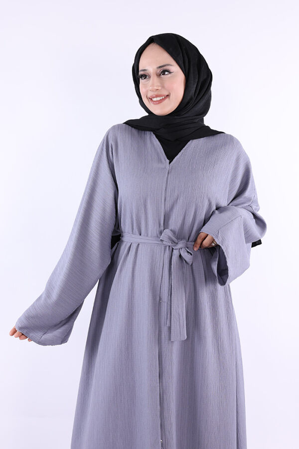 Çıt Çıt Düğmeli Bel Kuşaklı Abaya 70017 Gri - 4