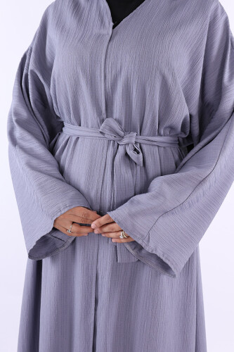 Çıt Çıt Düğmeli Bel Kuşaklı Abaya 70017 Gri - 5