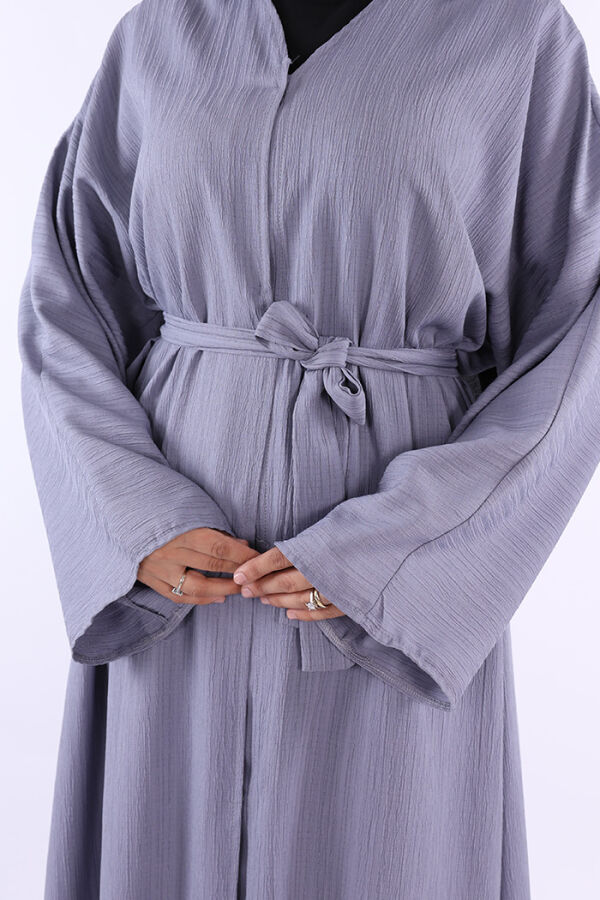 Çıt Çıt Düğmeli Bel Kuşaklı Abaya 70017 Gri - 5