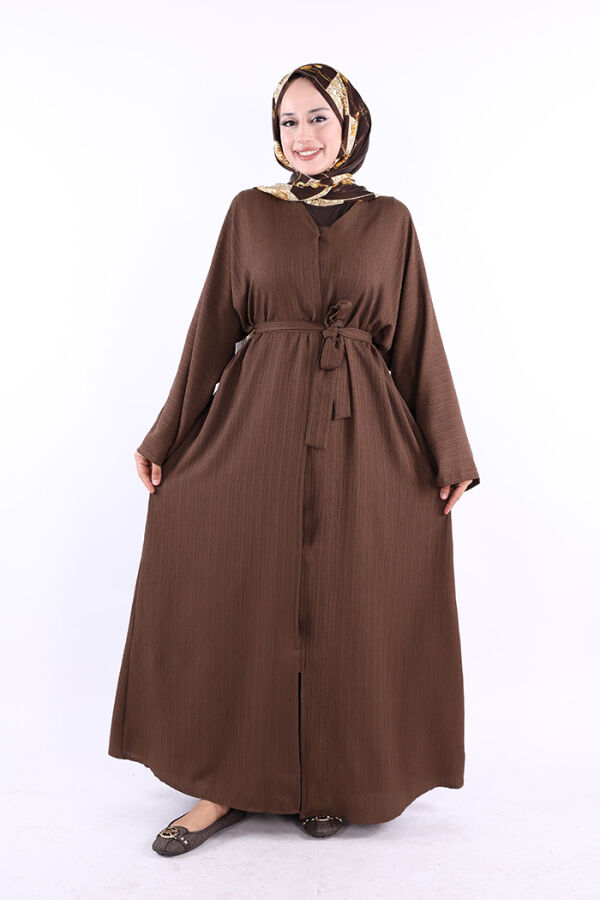 Çıt Çıt Düğmeli Bel Kuşaklı Abaya 70017 Kahverengi - 1