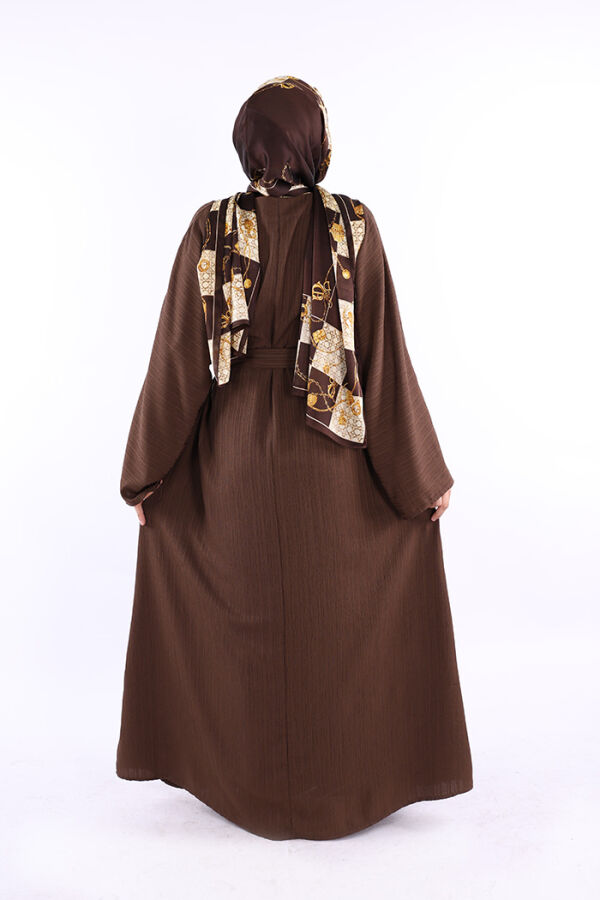 Çıt Çıt Düğmeli Bel Kuşaklı Abaya 70017 Kahverengi - 3