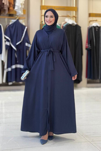 Çıt Çıt Düğmeli Bel Kuşaklı Abaya 70017 Lacivert 