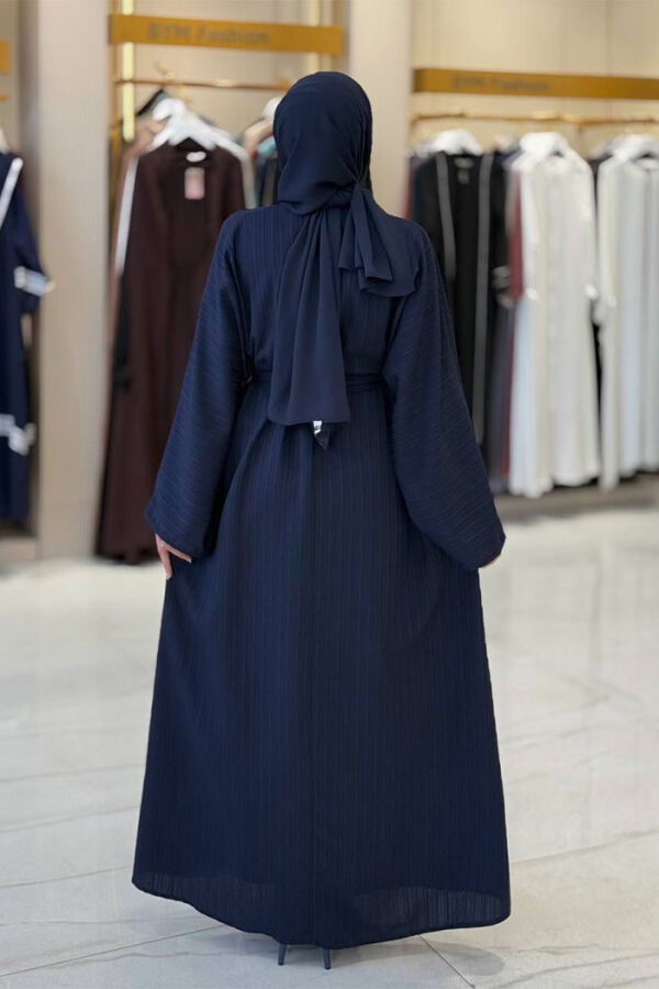 Çıt Çıt Düğmeli Bel Kuşaklı Abaya 70017 Lacivert - 2