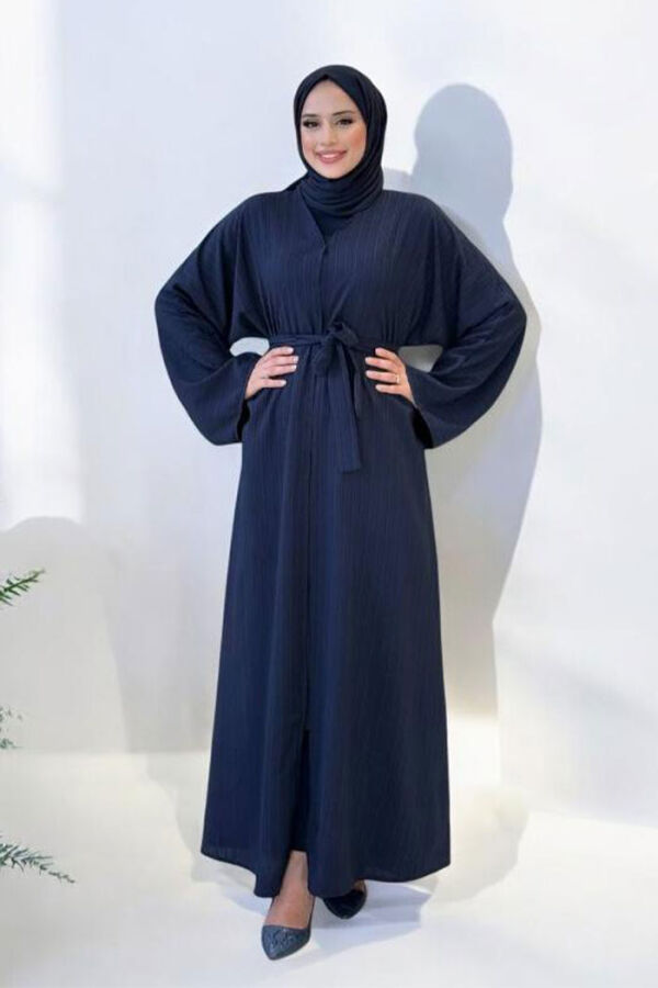 Çıt Çıt Düğmeli Bel Kuşaklı Abaya 70017 Lacivert - 1