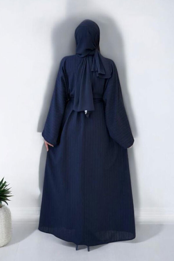 Çıt Çıt Düğmeli Bel Kuşaklı Abaya 70017 Lacivert - 2