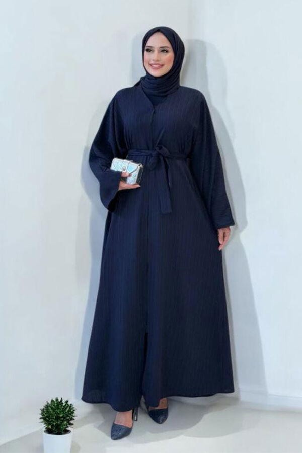 Çıt Çıt Düğmeli Bel Kuşaklı Abaya 70017 Lacivert - 3