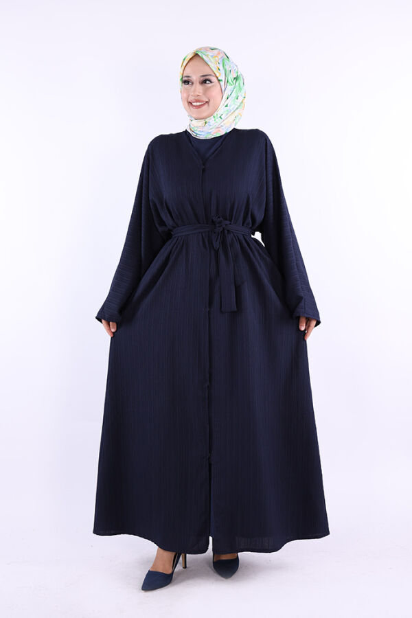Çıt Çıt Düğmeli Bel Kuşaklı Abaya 70017 Lacivert - 1