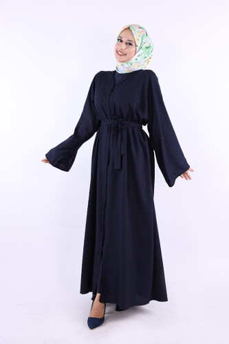 Çıt Çıt Düğmeli Bel Kuşaklı Abaya 70017 Lacivert - 2