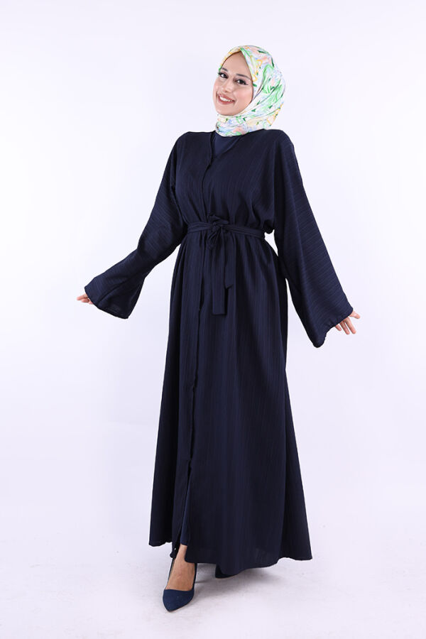Çıt Çıt Düğmeli Bel Kuşaklı Abaya 70017 Lacivert - 2